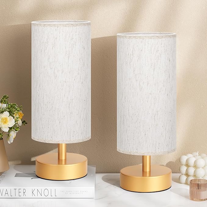 Small Table Lamp for Bedroom Set of 2 - Bedside Lamps for Night Stands, Minimalist Nightstand Light Lamp for Reading Room, Kids Room, Living Room（Gold）