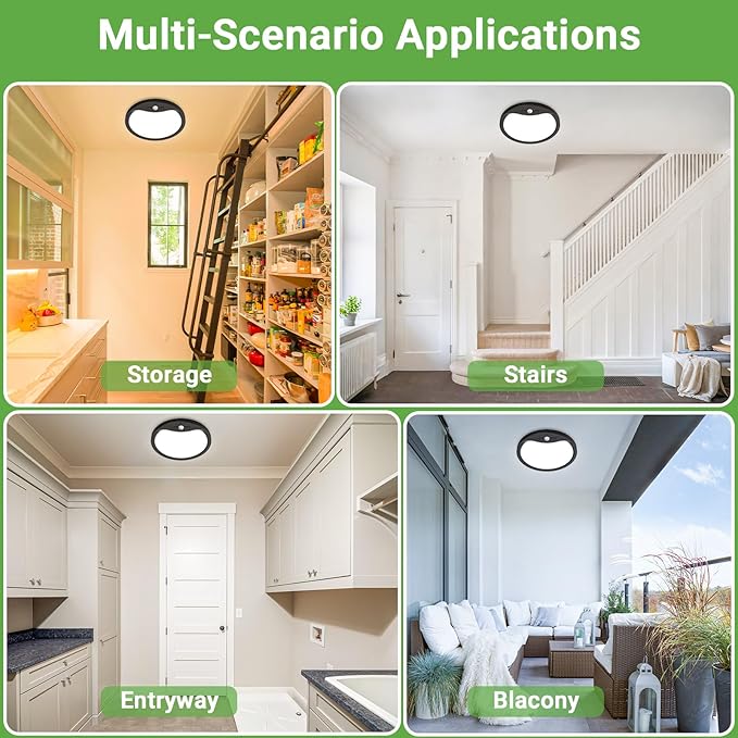 zemty 9inch Motion Sensor Ceiling Lights Wired,18W 1800lm 3CCT/3 Mode/30-120s Timer, Bright Black LED Flush Mount Light Fixture Motion Activated for Closet Pantry Hallways Stairwells Garage