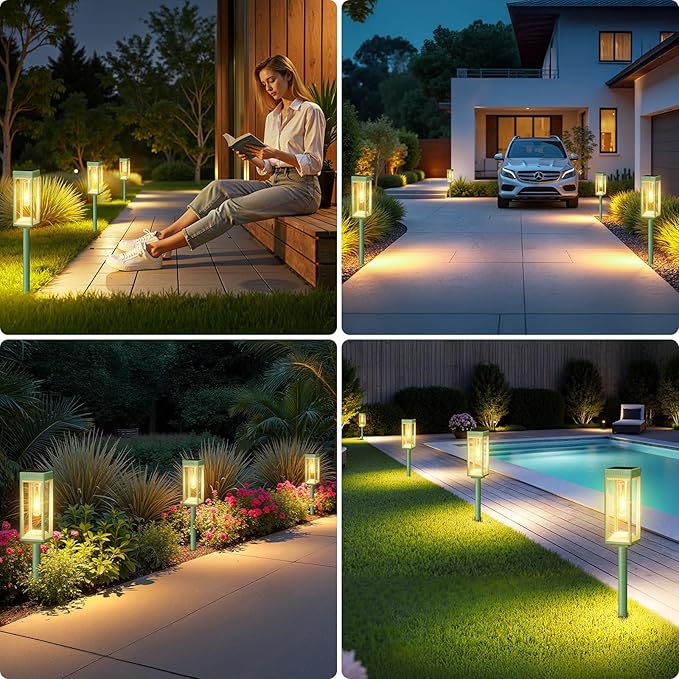 WdtPro Tall Solar Pathway Lights Outdoor, 2 Pack Outdoor Solar Lights for Yard, Auto On/Off, Up to 15 Hours Runtime, Solar Light for Yard Path Lawn Walkway, Warm White