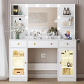 Vanity Desk with Mirror and Lights, Large Makeup Vanity Set with Power Outlet & RGB Glass Cabinet, 3 Drawers, White Vanity Mirror with Lights Dressing Table for Girls Women, 3 Color Modes