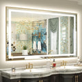 OKPAL 48x30 Gold LED Mirror for Bathroom with Frontlit & Backlit, Metal Framed Lighted Bathroom Mirror with Lights, Anti-Fog, Dimmable 3 Colors, Shatterproof, Horizontal/Vertical
