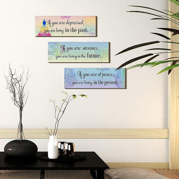 Yerliker 3 Buddha Decor Buddha Wall Art Meditation Room Chakra Decor for Bedroom Zen Quotes Wall Decoration Spiritual Gift Hanging Buddhism Spa Room Decoration Yoga Art for Women(Colorful)