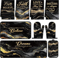 Fourluoo 10 Pcs Kitchen Dish Towels Rugs Oven Mitts and Pot Holders Kit Farmhouse Kitchen Decor Set Gloves Vintage Potholders for Baking Cooking Chef(Black,Elegant)