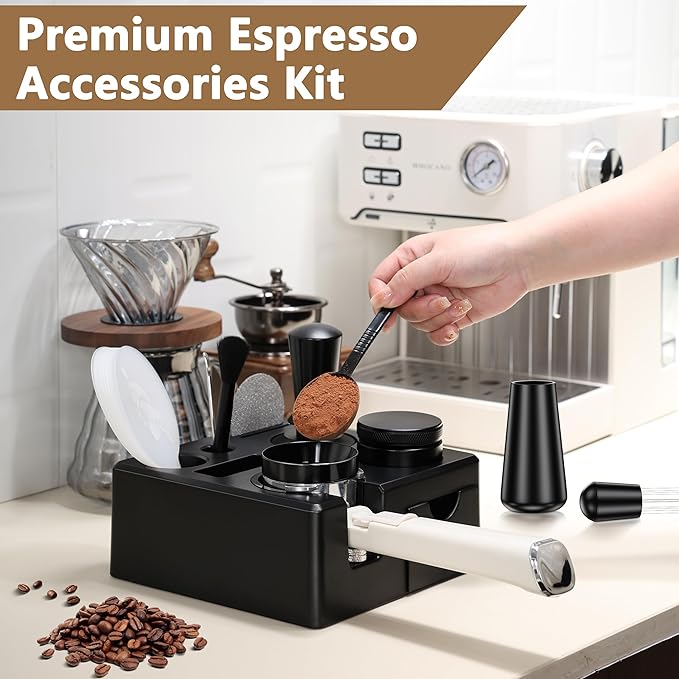 9 Pack Espresso Accessories Kit（Square）,51mm Espresso Tool Kit | Espresso Tamping Station | Coffee Distributor Tamper | WDT Tool | Dosing Funnel | Mother's Day Gift for Espresso Lovers
