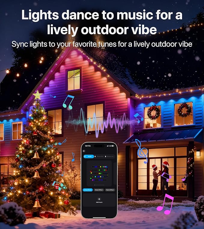 Permanent Outdoor Lights for House: 100FT RGB+IC LED Eave Light with Smart APP & Remote Control, 72 Scene Modes, IP65 Waterproof String Lights-Party, Christmas Decoration(Extension Cord Not Included)