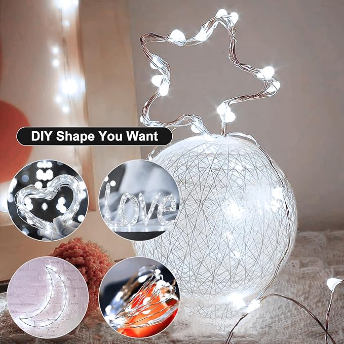 8Pack Fairy Lights Battery Operated, 7ft 20 LED 3 Modes Speed Twinkle Mini String Lights Waterproof Silver Wire Firefly Starry Lights for Mason Jars Wedding Party Christmas Decorations