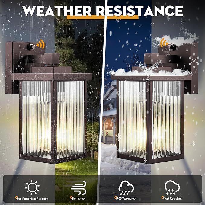 2 Pack Dusk to Dawn Outdoor Lighting, Waterproof Outdoor Porch Light with Tempered Glass, Outdoor Light Fixture for House Exterior Front Door Garage Patio(Oil-Rubbed Bronze)