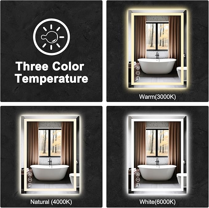 20x28 LED Bathroom Mirror with Lights, Anti Fog Vanity Mirror Wall Mounted, Dimmable Front Light and Backlight, Memory Function Tempered Glass Shatter Proof ETL Listed