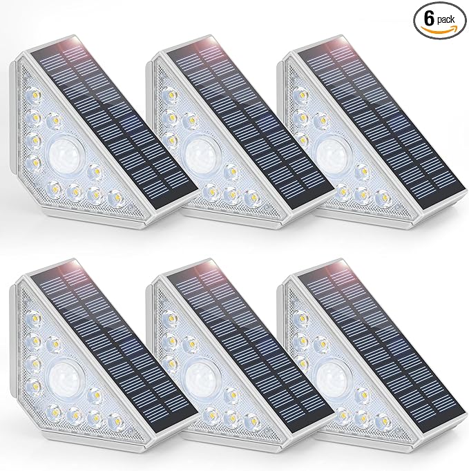 6-Pack Solar Step Lights for Outside, Motion Sensor Waterproof Outdoor Stair Lights, Solar Powered LED Outdoor Step Lights Decor for Yard Garden Porch Patio Pathway Deck,