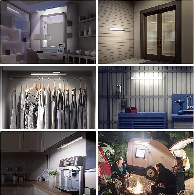 Under Cabinet Lights Motion Sensor Light Indoor, LED Closet Lights Battery Operated Lights, 4500mAh USB C Rechargeable Under Cabinet Lighting Wireless, 6000K Cool White, 180 Days Battery Time