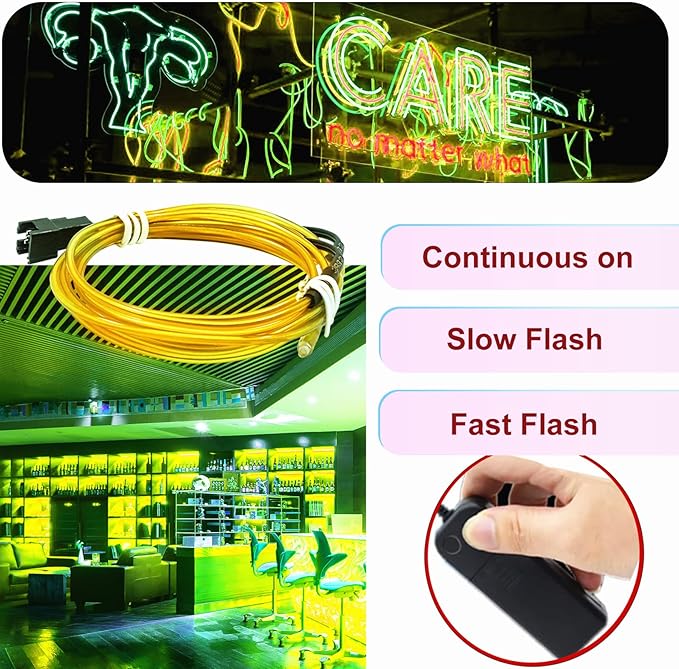 Ourbest EL Wire Lights Battery Powered, Wearable Led Wire Lights 5in1 neon String Light,DIY neon Sign kit Stay/Slow/Fast Flash Party Decoration 1M Yellow