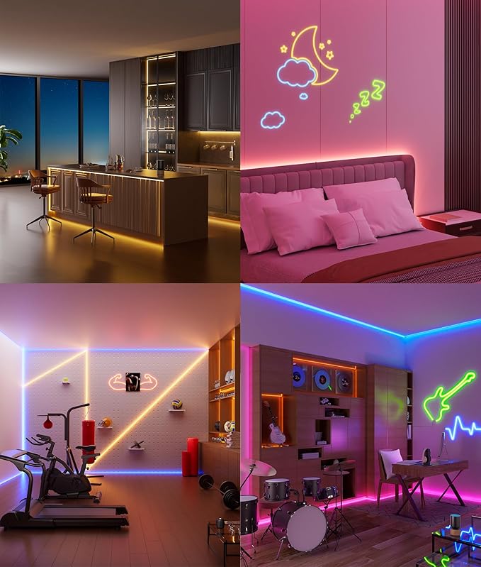 Led Neon Rope Lights - Flexible Led Control with App/Remote Rope Lights 16.4FT Multiple Modes RGB IP65 Waterproof Outdoor Neon Music Sync Gaming Strip for Christmas Decor Indoor/Outdoor