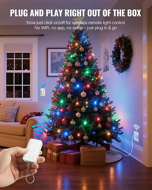 Remote Control Outlet Wireless Wall Switch, Wireless On Off Remote Switch Outlet with Magnetic Base for Light, Lamp, 100ft RF Range, 10A/1250W, Two Switches for One 0utlet W14RC2106