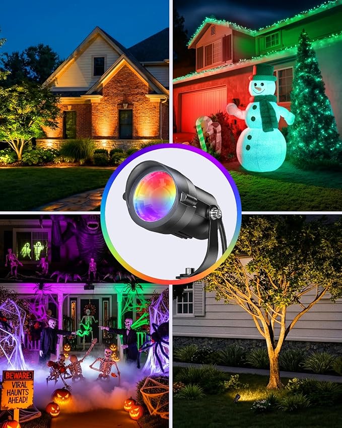 HIBOITEC RGBW Low Voltage Landscape Lighting 12W with 300W Transformer Remote Connectors Spotlights Landscape Lights Kit 12-24V AC/DC Waterproof for House Yard Outdoor Christmas 12Pack