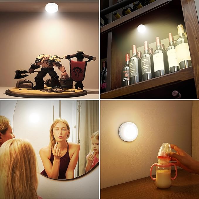 BIGMONAT Puck Lights with Remote, 80Lumen Battery Operated Under Cabinet Lights, Dimmable and Timmer Stick On Lights,Wireless Closet Light for Closet,Kitchen (White, 3Pack)