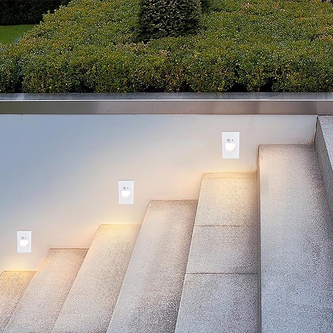Edvivi Hardwired LED Step Light for Outside, Indoor/Outdoor 3000K White Vertical Stair Lighting Fixture with Motion and Photocell Sensor, Wet Location Step Lights for Stairway Pathway Patio, 1-Pack