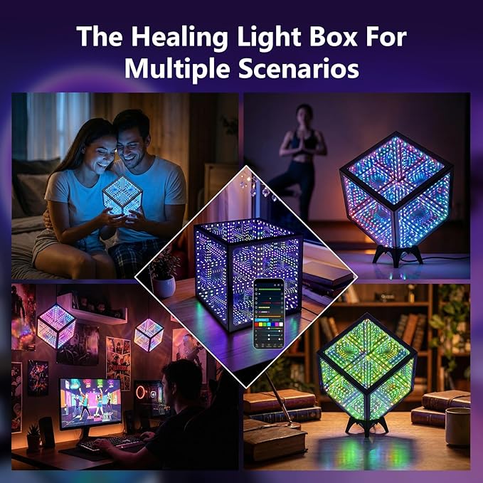 Infinity Hyper Cube LED Table Lamp - Infinity Mirror Light with 100+ Patterns, Music Sync, App Control, Infinite Cube Night Lights for Gaming,Party,Living Room,Bedroom Light Display and More(5Inches)
