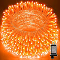 LAMPHOME 99ft Halloween Lights, 300 LED Transparent Wire Fairy Starry String Light Plug in, 16Lighting Modes for Indoor Outdoor Xmas Tree Wedding Party Decoration (Orange)