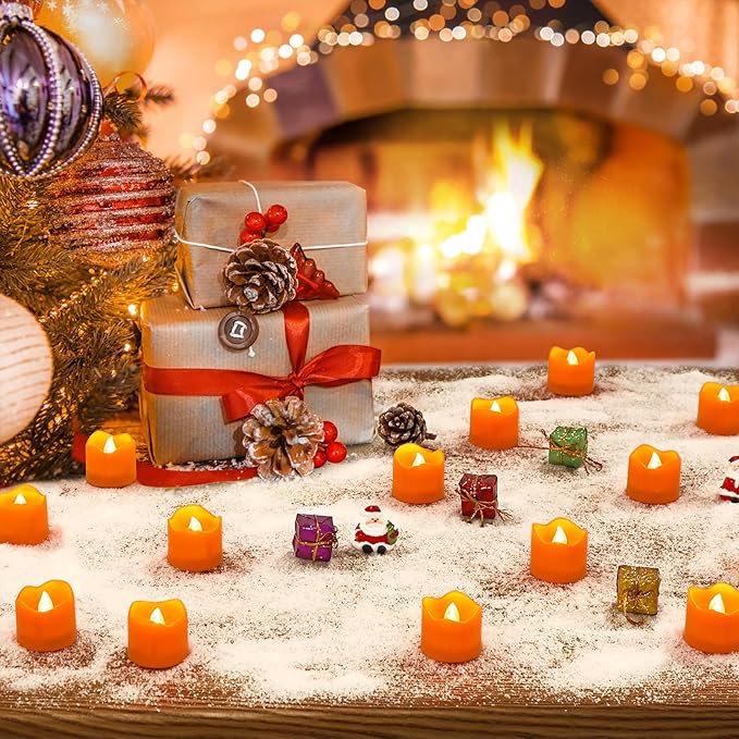 Topstone Halloween Orange Led Tealight with 4/6/8 H Timer,Remote Control Flameless Candle,Battery Powered Fake Candles,Electric Votive Candle,Pack of 12