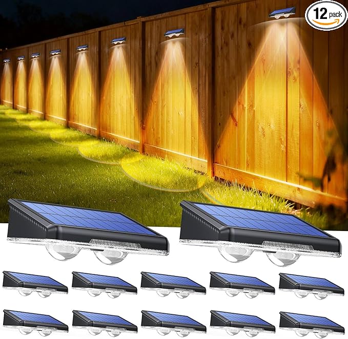 TECKNET Solar Fence Lights Outdoor 12 Pack, 3 Modes - Warm/Natural/Cool White, IP66 Waterproof Solar Lights for Fence with 2 High Brightness LED, Outside lighting Decor for Patio Wall Railing Backyard