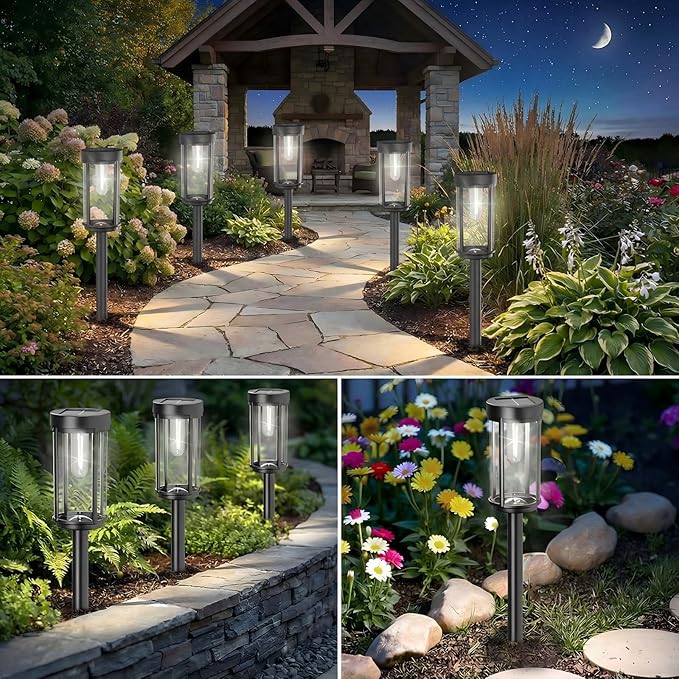Sparkblaze 2 Pack Solar Pathway Lights Outdoor, Modern Classic Solar Garden Lights, Auto On/Off Landscape Lighting for Yard, Lawn, Patio, Walkway, Waterproof Solar Stake Lights. (2, Cold White)