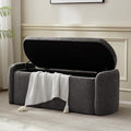 VKNOW 46" Oval Storage Ottoman Bench, Upholstered End of Bed Bench Ottomans Bench Foot Rest, Sherpa Storage Bench for Bedroom, Living Room and Hallway, Dark Grey