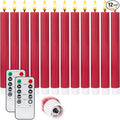 WYZworks 10" Fluted Ribbed LED Red Grooved Pillar Candles, Remote & 24h Timer Memory, On/Off Switch - Flameless Dimmable Battery Operated w/Flicker Mode, Home Wedding Decor (12 Pack)