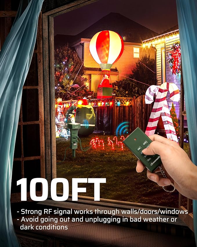 DEWENWILS Outdoor Power Stake Timer Waterproof, 100FT Range Remote Control Outlet Timer, 6 Grounded Outlets 6FT Cord, Photocell Dusk to Dawn, for Lights, Garden, 1875W/15A UL Listed