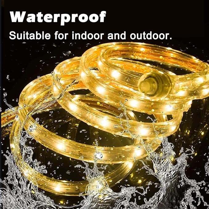 110V 2 Wire Warm White Led Strip Lights Outdoor 50ft 3000K Led Rope Lights Indoor Waterproof Flexible Cuttable Connectable with UL Listed Power Supply for Home Bedroom Garden Decoration