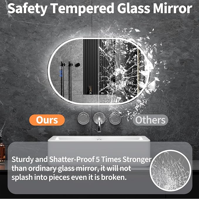 Oval LED Bathroom Mirror, 28"x 48" Frameless LED Mirror with Front Light and Backlit, Anti-Fog, Dimmable Modern Wall Mounted Lighted Mirror，Pill-Shaped Smart Mirror Bathroom