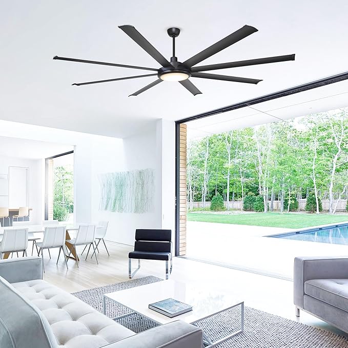 Parrot Uncle Ceiling Fans with Lights and Remote, 75 Inch Black Industrial Ceiling Fan with LED Light for Bedroom Living Room Indoor Outdoor, 6-Speeds Reversible DC Motor, 8 Aluminum Blades, Timer