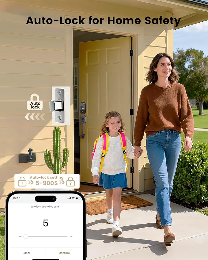 Smart Deadbolt Lock Fingerprint with 2 Lever Handles, Keyless Entry Front Door Lock Set, Electronic Keypad Lock, App Control - Auto Lock, Long Battery Life, Secure Home Basic Locks