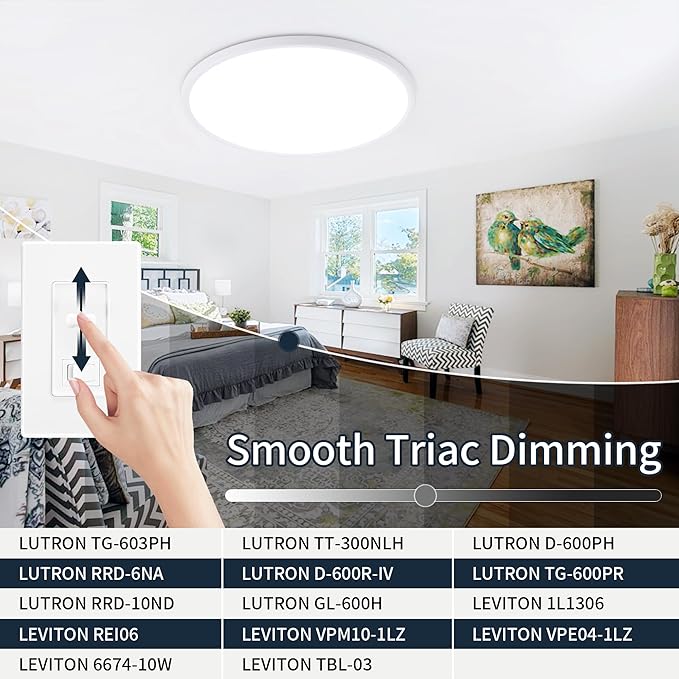 MOONSEA 24 Inch Flush Mount Ceiling Light Fixture 48W - 3000K/4500K/6000K Adjustable Round Large Kitchen Light Fixtures Ceiling 4800lm, Dimmable Light Fixtures for Bedroom, White