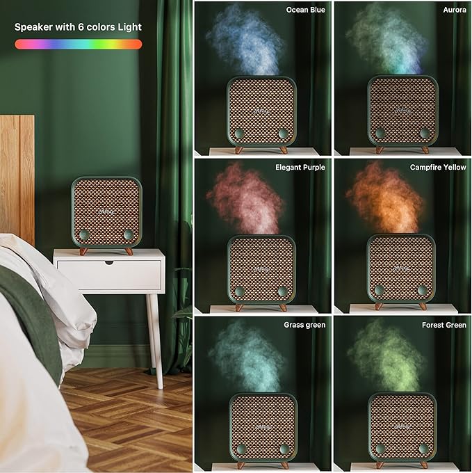 Allway Essential Oil Diffuser Humidifiers with Bluetooth Speaker, Up to 9 Hours Runtime,230ml Water Tank Capacity,6 Colors Lights Diffusers for Home Large Room Office