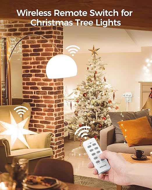 Remote Control Outlet with 4 Independent Control Sockets, WILAWELS Wireless Remote Light Switch for Christmas Tree Lights, String Lights, 15A/1875W/125V, FCC Certified, One Remote for 4 Plugs