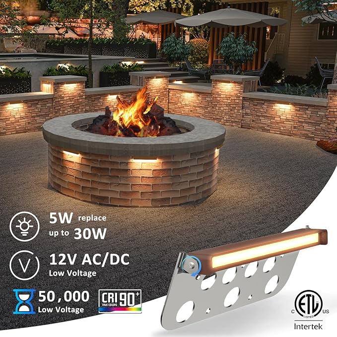 8 Pack 7 Inch Retaining Wall Lights, 5W LED Hardscape Lighting, 12V AC/DC Low Voltage Step Light, 2700K Soft White IP65 Waterproof Outdoor Landscape Lighting for Patio Walls Stairs, ETL