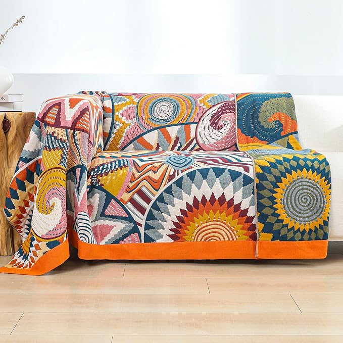 Boho Cotton Muslin Twin Size Bed Throws,100% Cotton Rustic 4 Layer Reversible Colorful Woven Blankets, Washable Breathable Mexican Decor Bed Blankets 60"×80" for Couch Sofa All Seasons