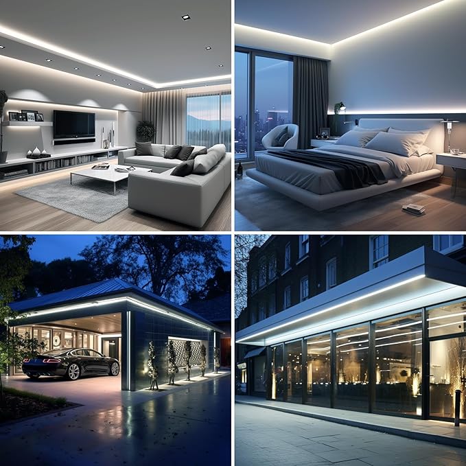 48V Outdoor LED Strip Lights Waterproof, 65.6ft 150W 6000K Cool White Dimmable LED Tape Light Cuttable with Power Supply for Bedroom Ceiling Garden Living Room Commercial House