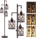68" Farmhouse Floor lamp, Dimmable Industrial Floor Lamps for Living Room, 3 Light Rustic Standing Tall Lamp Including 3 PCS 6W E26 Bulbs, Tree Floor Lamp for Bedrooms Room, Office, Bar, Brown