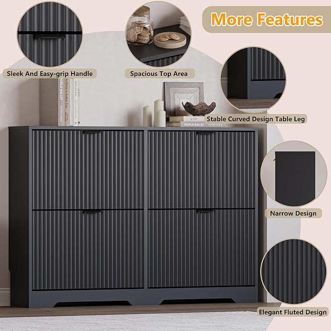 Large Shoe Cabinet for Entryway, Shoe Rack Cabinet with 4 Flip Drawer and Adjustable Shelves for Small Apartment, Foyer