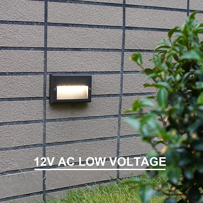 GOODSMANN Low Voltage Step Lights 5.5 Inch Outdoor 12V AC Landscape Stair Lights Wired 2PK 3W LED Electric Outdoor Deck Lighting Black Metal 49 Lumens 3000K Warm White with Cable Connectors