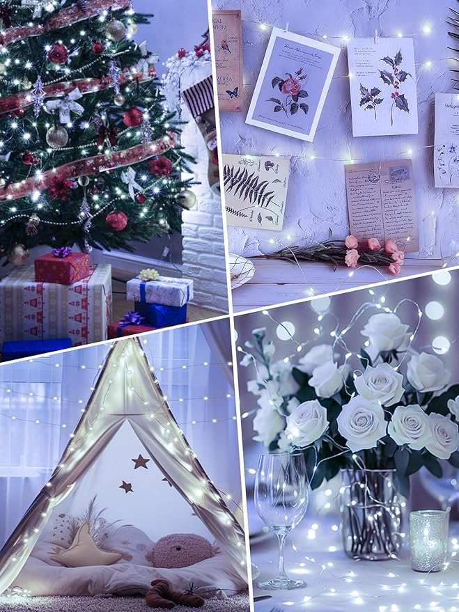 btfarm 2 Pack Fairy Lights Battery Operated with Timer, 16.4 FT 50 LED Silver Wire Twinkle String Lights 8 Modes Dimmable Waterproof for Indoor Christmas Bedroom Wedding Decorations, Cool White