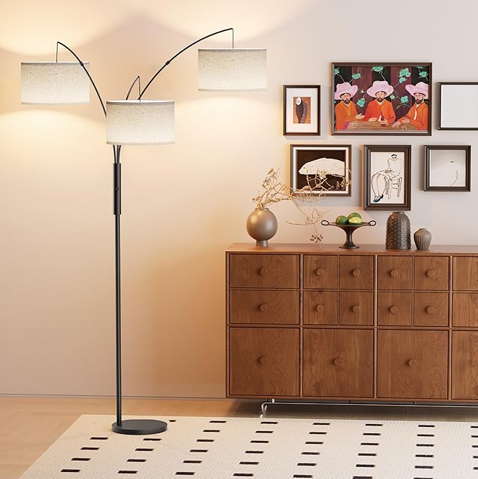 27W Floor Lamps for Living Room - Super Bright Dimmable Tree Floor Lamp, Modern Standing Lamp with Remote Control & Knob Switch, 3 Lights Tall Lamp for Living Room Corner, Bedroom, Office