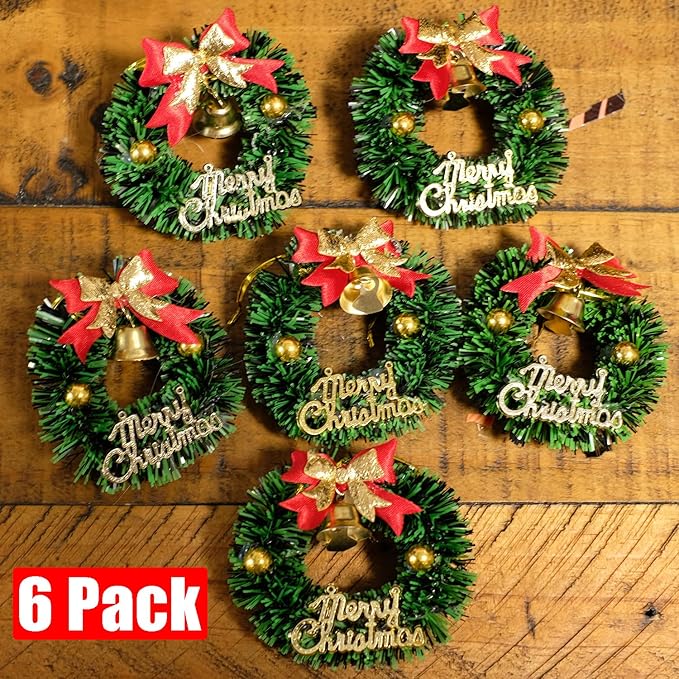 NONNO & ZGF 6 Pack Flameless 8.7'' Window Candles +6 Wreath(with Bows/Bells)+12 AA Batteries(Include)+ 6 Suction Cups+ 6 Golden Candleholders. Battery Powered Ivory Taper Candle with Remote and Timer