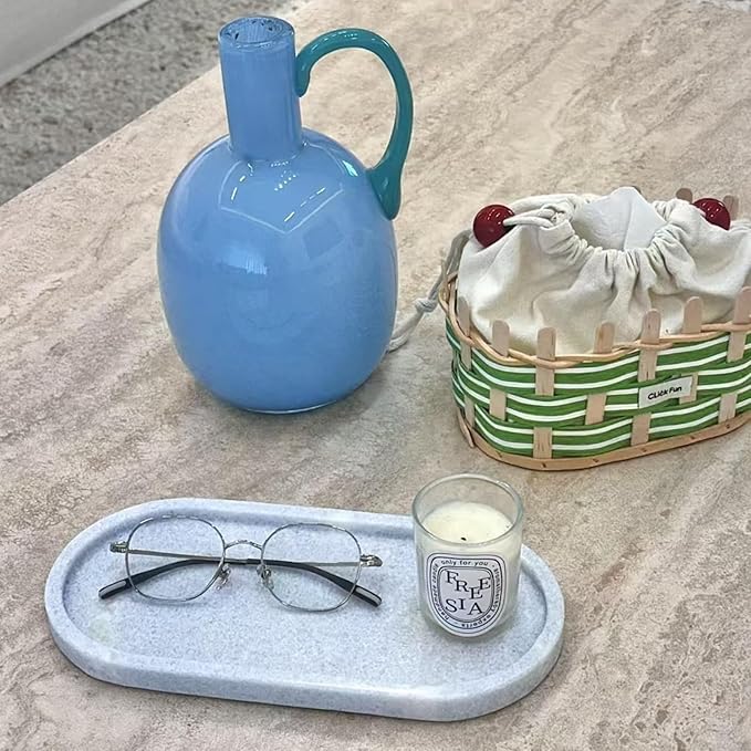 Marble Vanity Tray Organizer - 9.8"x5" Italy Natural Stone Decorative Tray，Jewelry, Perfume & Candle Display Tray，Bathroom Vanity, Dresser Top, Nightstand Decor