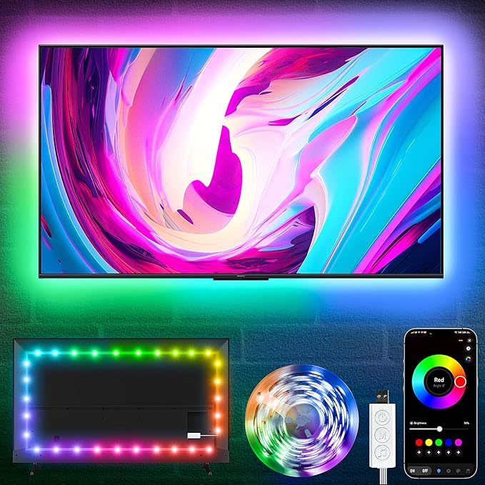 KSIPZE LED Lights for TV, 13ft TV led Backlight for 32-65Inch TVs RGB TV Backlight Behind Music Sync Smart APP & Button Control TV LED Strip Lights USB Powered for Bedroom/Gaming