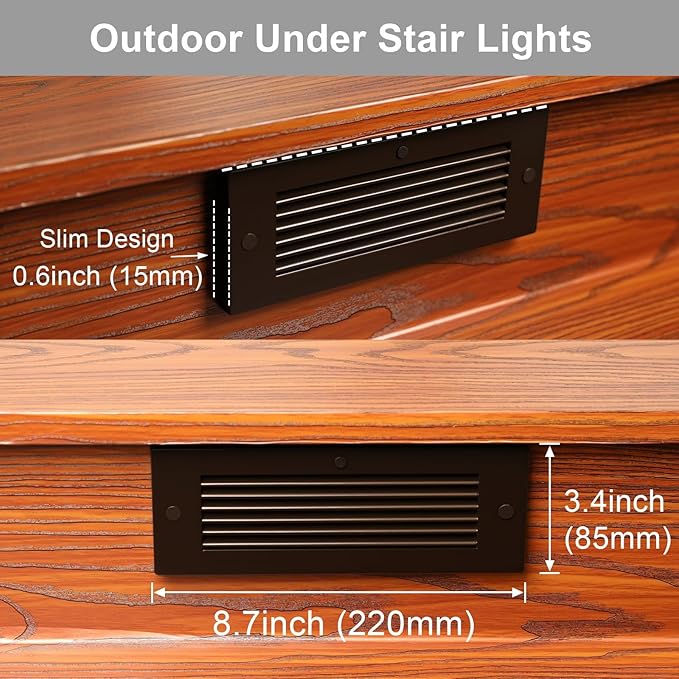 Outdoor Stair Lights, 5W 8.7" 12V LED RGB Color Changing Low Voltage Under Deck Stair Lights Wired for Step Deck Fence Outdoor Waterproof, 0.6'' Ultra Thin Surface Mount, Bronze, 12PK