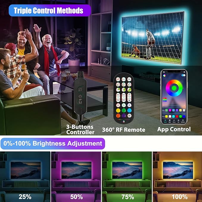 LED Strip Lights 10ft, 6 Pre-cut 1.64ft RGB LED Lights for 43-65 Inch TV, App Control TV LED Backlight with Remote, Music Sync USB Bias Lighting LED Strip Lights for Bedroom PC Monitor Mirror Cabinet