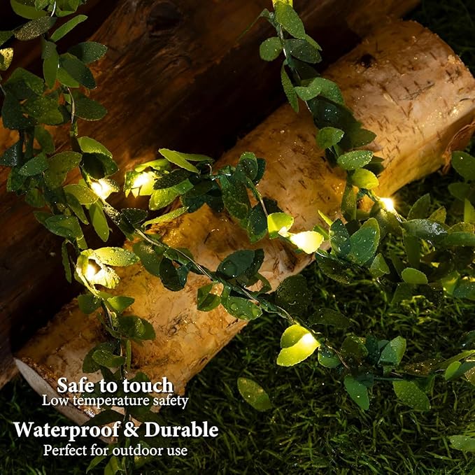 String Lights 2 Pack Artificial Ivy Vines with Lights 8 Light Modes Each 6.5Ft 20 LED Fake Vines with Fairy Lights Green Leaves Vines String Lights for Bedroom Room Garden Party Decor