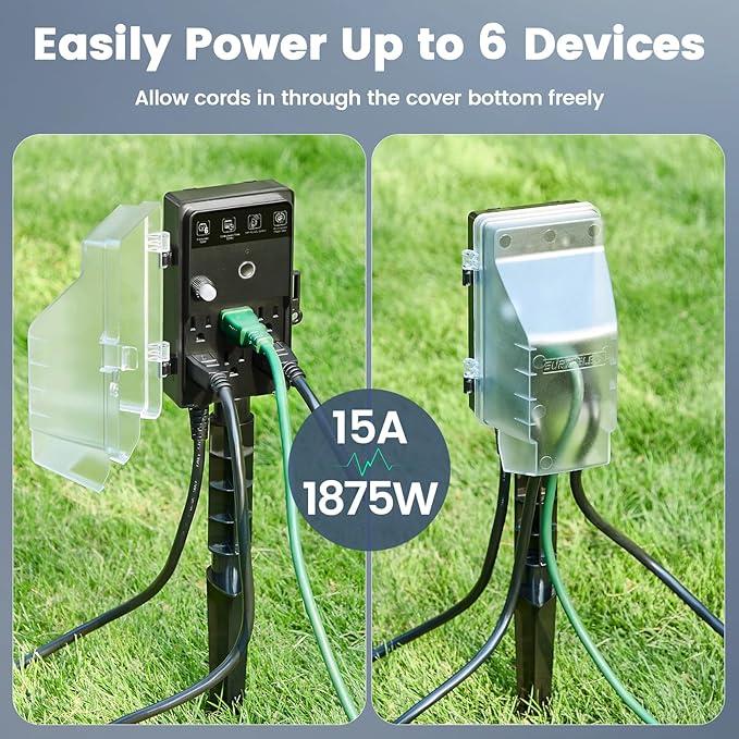 SURAIELEC Zigbee Outdoor Power Stake Timer Waterproof, 6 Outlet Power Strip Weatherproof, Smart Plug Light Timer Switch, 6FT Extension Cord, Alexa/Google Assistant Compatible, Hue Bridge Required